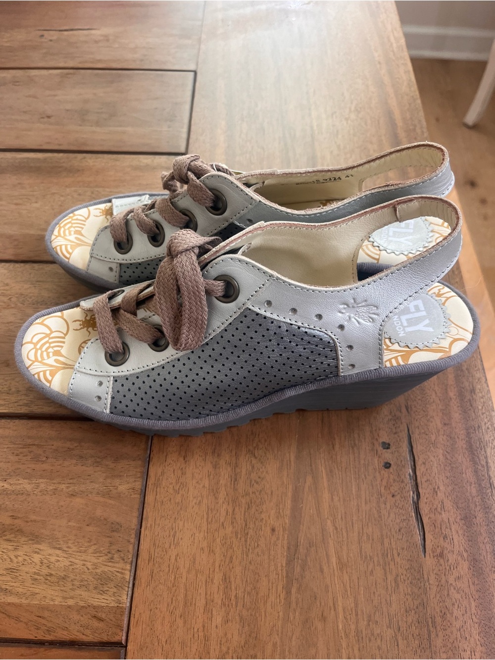 FLY London Women’s Gray Perforated Wedge Sandals; EU Size 41/US 10 NWT! - Picture 3 of 9